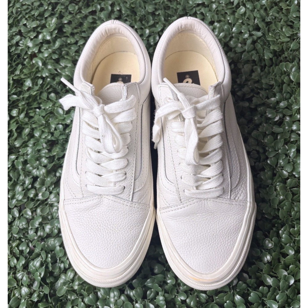 Vans Old Skool White Tumbled Leather Low Top Sneakers Mens 7 Womens 8.5